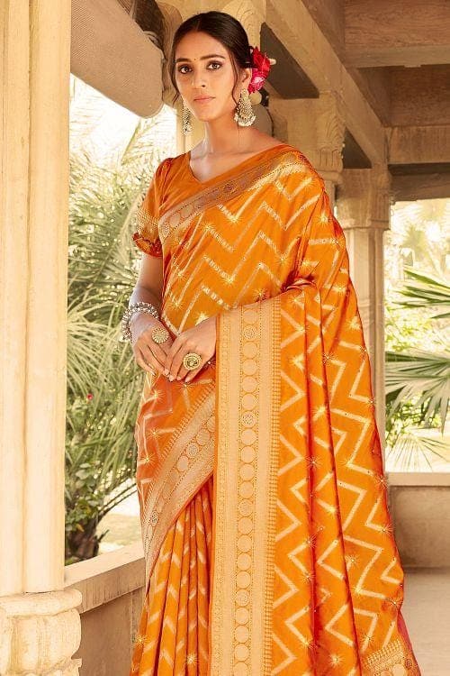 orange Banarasi saree