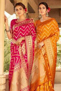 orange and pink banarasi saree