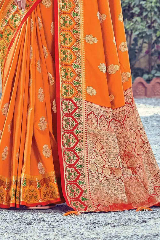 Tangerine Orange Zari Banarasi Saree
