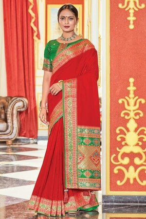 Tart Red Banarasi Saree
