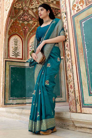 Teal Banarasi Saree