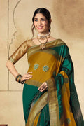 Teal Blue And Green Multi Colour Zari Woven Banarasi Saree