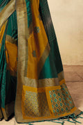 Teal Blue And Green Multi Colour Zari Woven Banarasi Saree