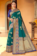 Teal Blue Banarasi Saree