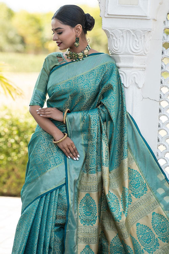 Teal Blue Banarasi Saree
