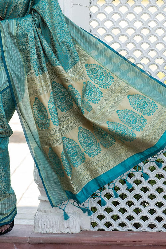Teal Blue Banarasi Saree
