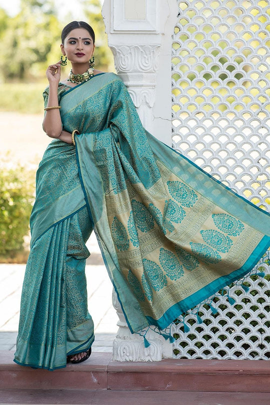 Teal Blue Banarasi Saree