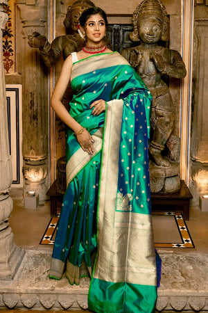 Teal Blue Banarasi Saree