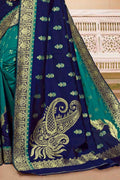 Teal Blue Multi Colour Zari Woven Banarasi Saree