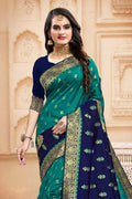 Teal Blue Multi Colour Zari Woven Banarasi Saree