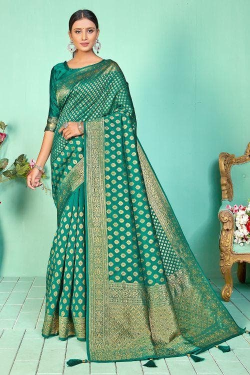 Banarasi Saree Teal Blue Small Butta Woven Banarasi Saree saree online