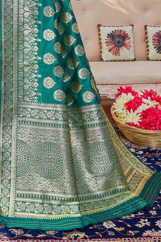 Banarasi Saree Teal Blue Zari Butta Woven Banarasi Saree saree online