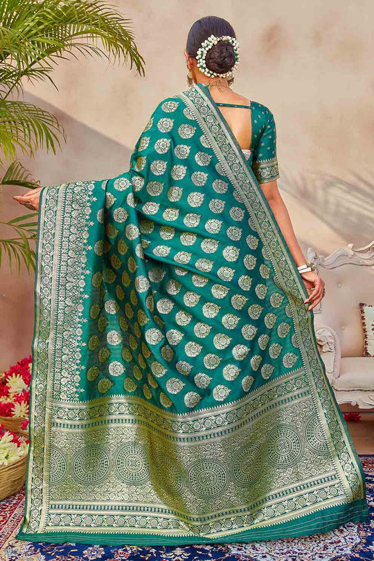 Banarasi Saree Teal Blue Zari Butta Woven Banarasi Saree saree online