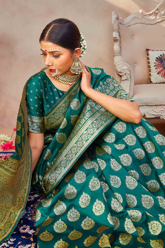 Banarasi Saree Teal Blue Zari Butta Woven Banarasi Saree saree online