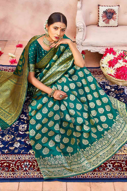 Banarasi Saree Teal Blue Zari Butta Woven Banarasi Saree saree online