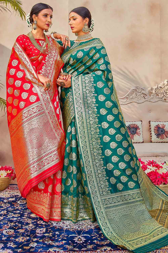 Banarasi Saree Teal Blue Zari Butta Woven Banarasi Saree saree online