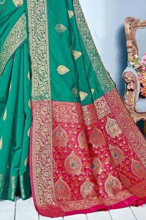 Banarasi Saree Teal Blue Zari Butta Woven Banarasi Saree saree online