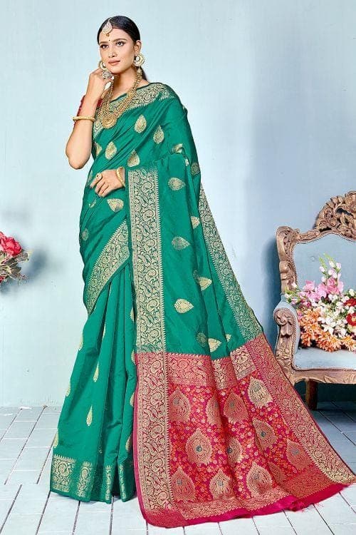 Banarasi Saree Teal Blue Zari Butta Woven Banarasi Saree saree online