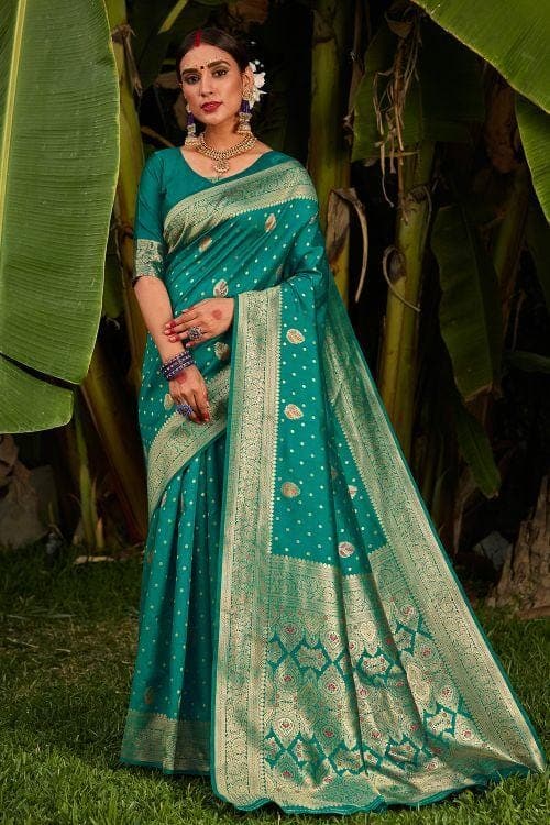 Banarasi Saree Teal Blue Zari Weaved Banarasi Saree saree online