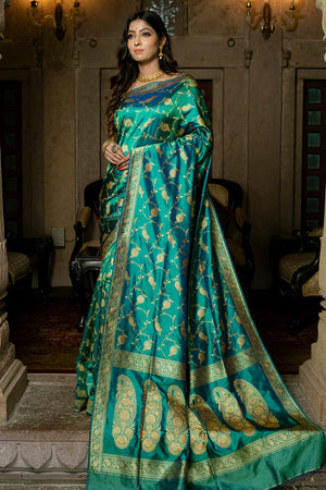 Tiffany Blue Banarasi Saree