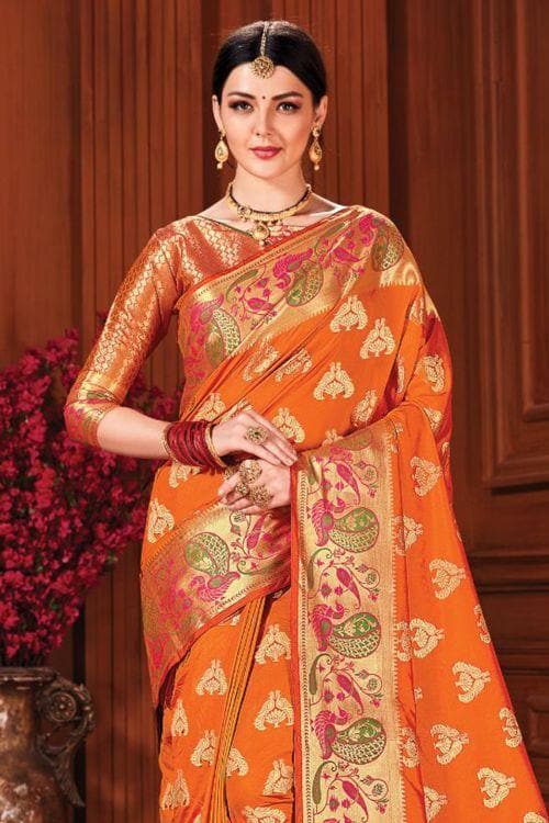 Tiger Orange Banarasi Saree