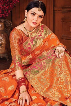Tiger Orange Banarasi Saree