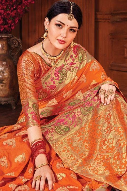 Tiger Orange Banarasi Saree