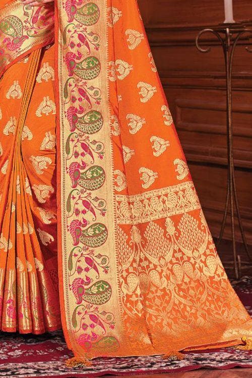 Tiger Orange Banarasi Saree