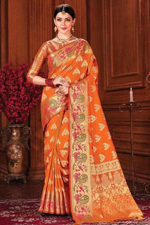 Tiger Orange Banarasi Saree