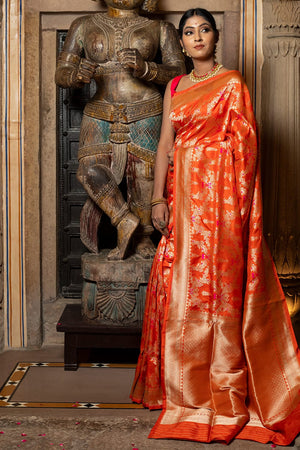 Tiger Orange Banarasi Saree
