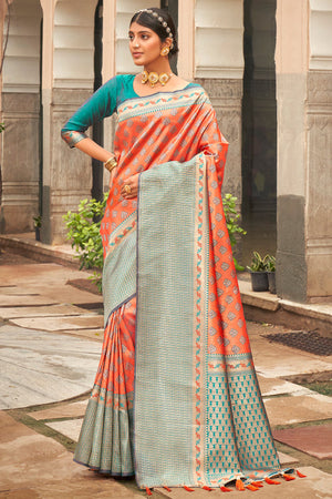 Tiger Orange Banarasi Saree