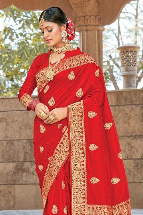 Tomato Red Banarasi Butta Saree