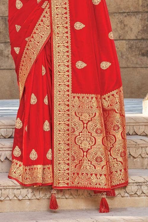 Tomato Red Banarasi Butta Saree