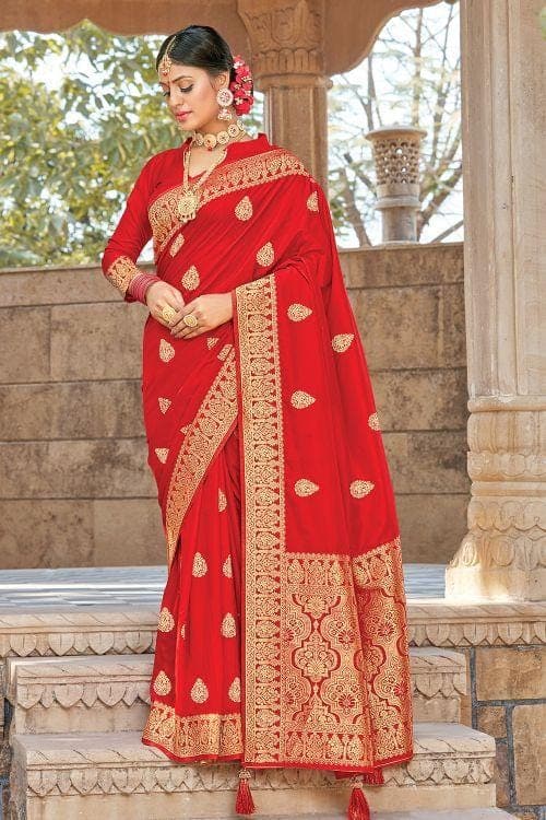 Tomato Red Banarasi Butta Saree