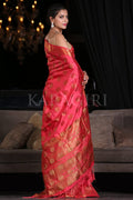 Tomato Red Zari Butta Woven Banarasi Saree