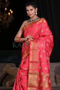 Tomato Red Zari Butta Woven Banarasi Saree