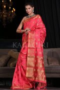 Tomato Red Zari Butta Woven Banarasi Saree