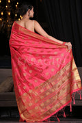 Tomato Red Zari Butta Woven Banarasi Saree