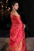 Tomato Red Zari Butta Woven Banarasi Saree