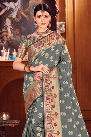 Trout Grey Banarasi Saree