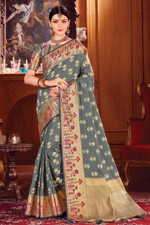 Trout Grey Banarasi Saree