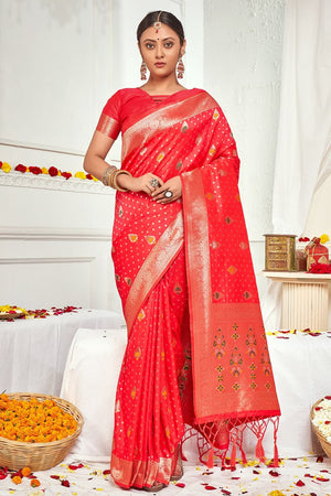 Tulip Red Banarasi Saree