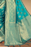 Turkish Blue Printed Banarasi Saree
