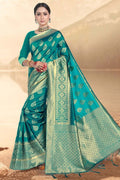 Turkish Blue Printed Banarasi Saree
