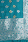 Banarasi Saree Turkish Blue Zari Butta Woven Banarasi Saree saree online