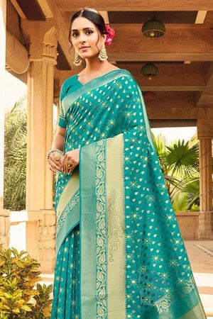 Turquoise Blue Banarasi Saree