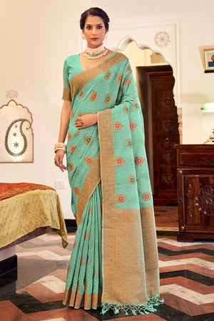 Turquoise Blue Banarasi Saree