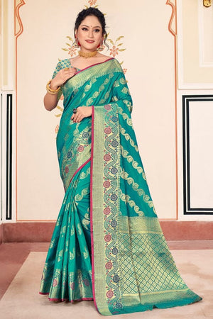 Turquoise Blue Banarasi Saree