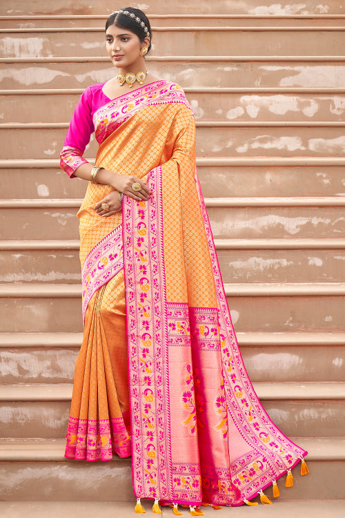yellow banarasi saree