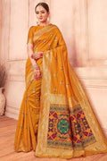 Banarasi Saree Tuscany Yellow Banarasi Saree With Meenakari Work saree online